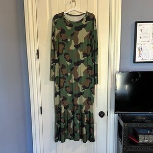 Camouflage Long Sleeve Maxi Dress
